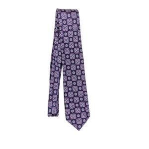 Cremieux Men's Neck Tie 100% Silk Navy with Purple Blue Geometric Pattern